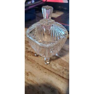 Vintage Crystal 4 Footed Candy Dish with Lid